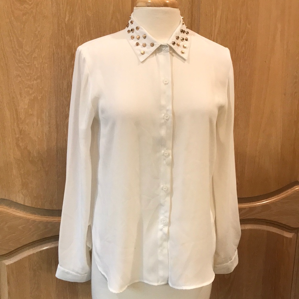 Lightly sheer Button down shirt with studs